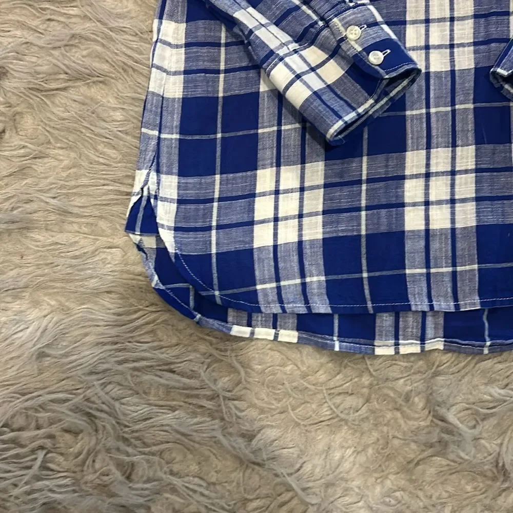 Jcrew‎ women’s blue and white cotton plaid quarter button tunic